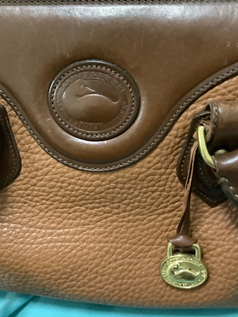 Dooney & Bourke Brown All-Weather Leather Satchel with Gold Hardware